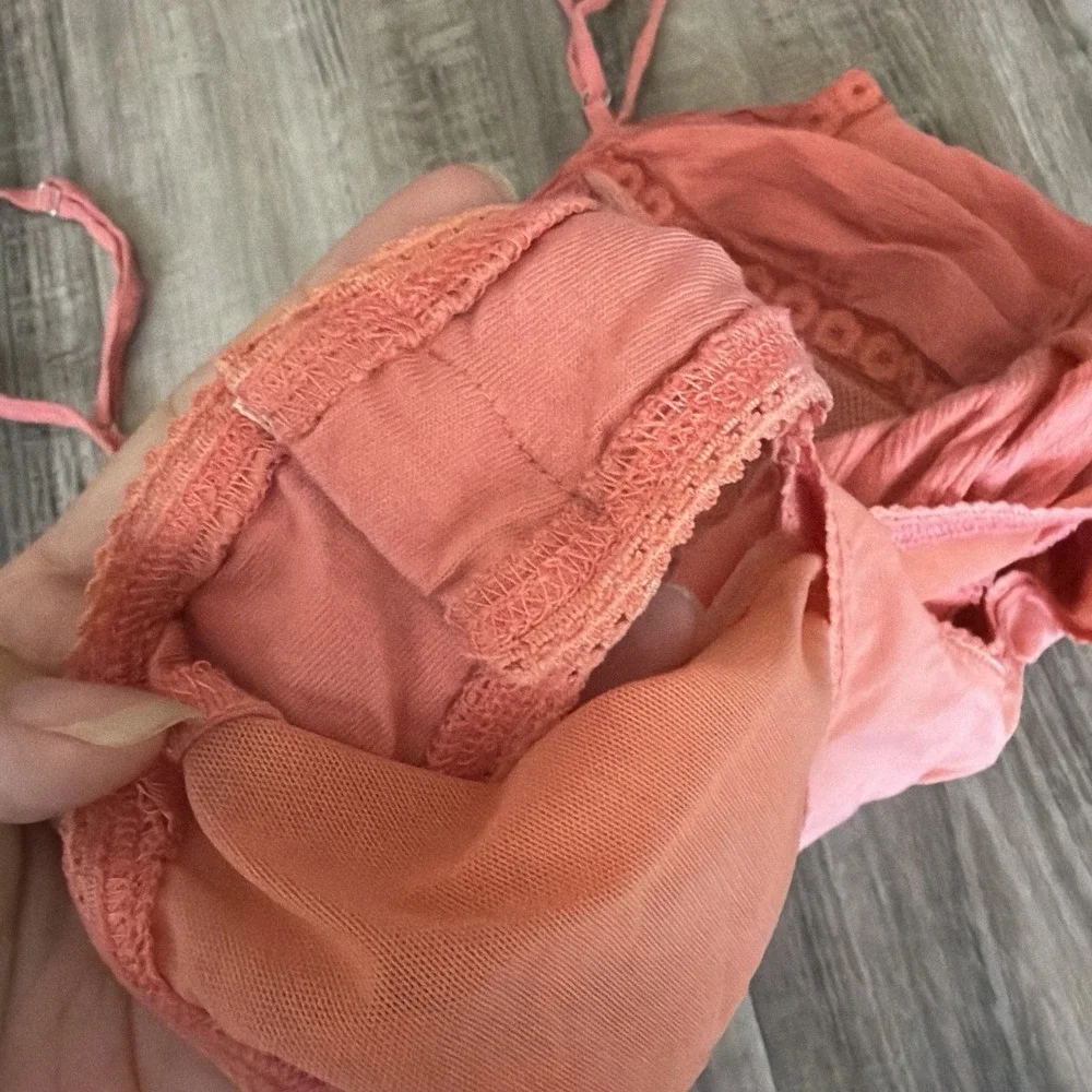 Free People Still The One Lace Embroidered Embroidered Bodysuit Coral Pink XS